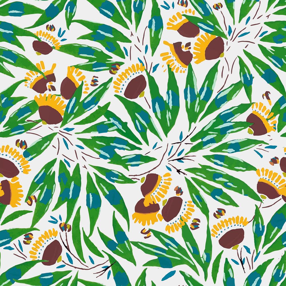 Aesthetic flower pattern backgrounds, vintage floral Art Nouveau fabric design vector
