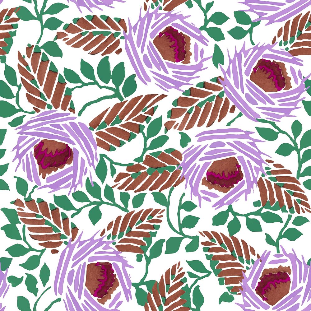 Aesthetic flower pattern backgrounds, vintage floral Art Nouveau fabric design vector