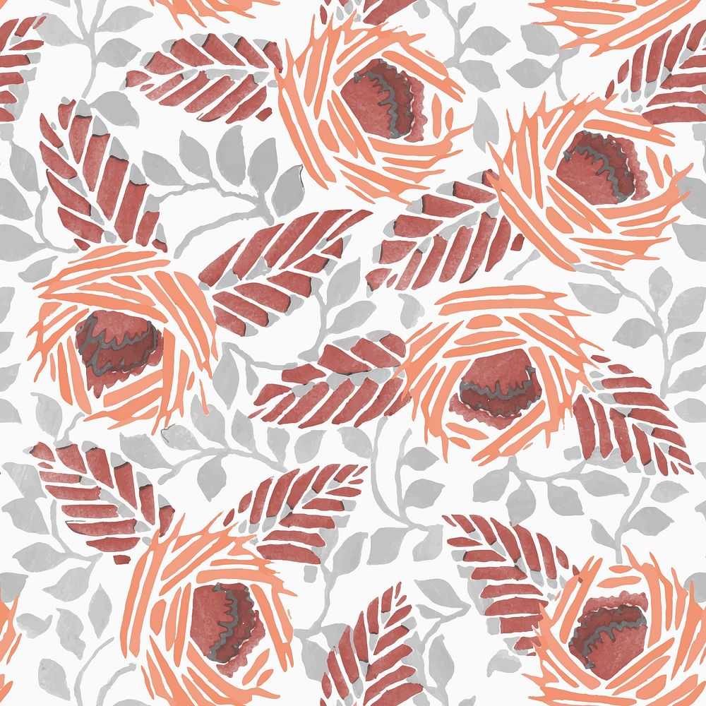 Aesthetic flower pattern backgrounds, vintage floral Art Nouveau fabric design vector