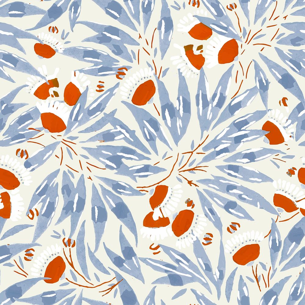 Pastel flower pattern backgrounds, vintage floral Art Nouveau fabric design vector