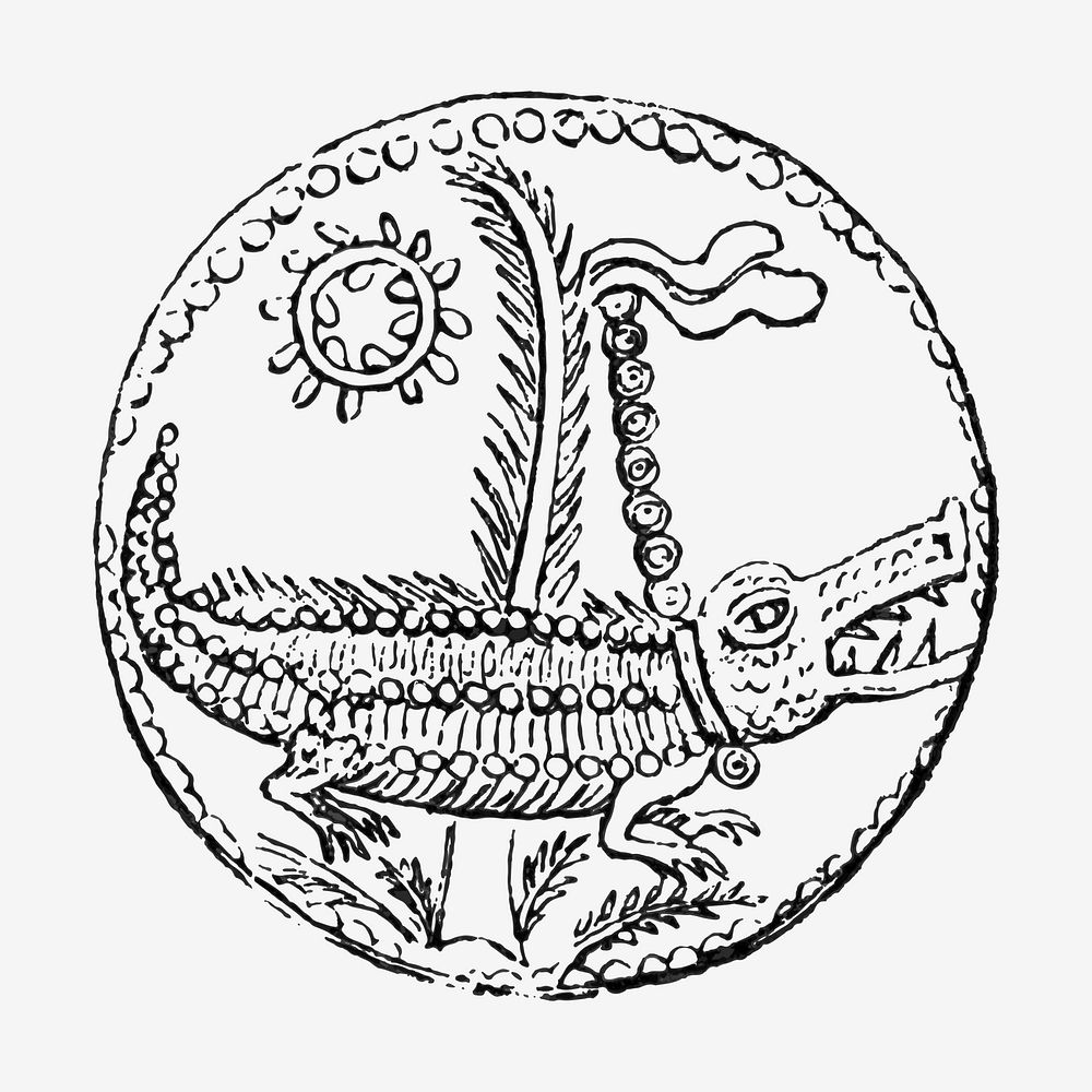 Coin clip art, classic illustration with crocodile design element vector