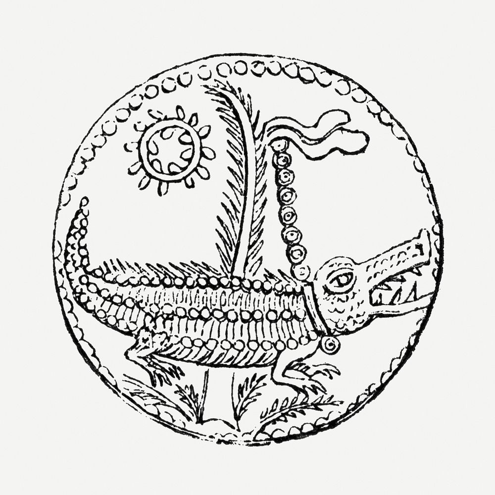 Coin clip art, classic illustration with crocodile design element psd
