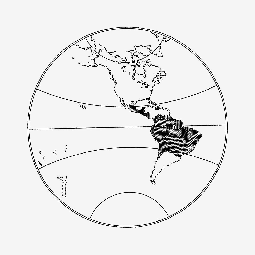 Globe collage element, vintage hand drawn world map illustration vector