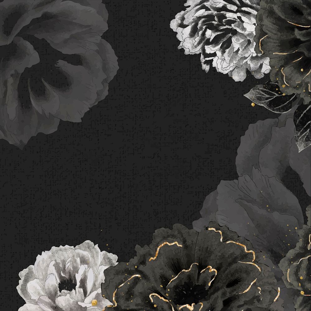 Vintage peony border, black flower aesthetic design vector