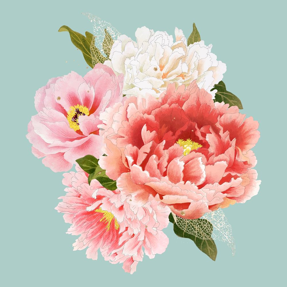 Peony sticker, aesthetic flower clipart, floral & botanical style vector