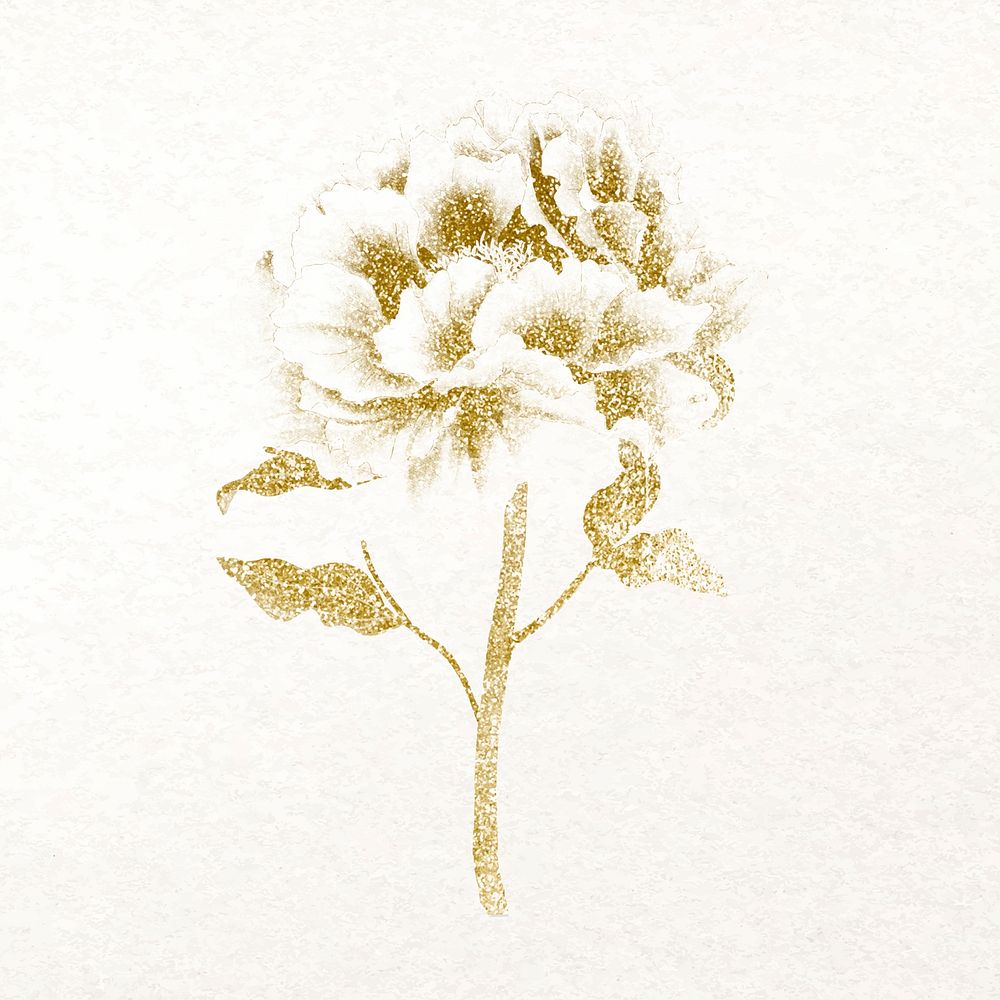 Gold peony sticker, Japanese botanical flower design element vector