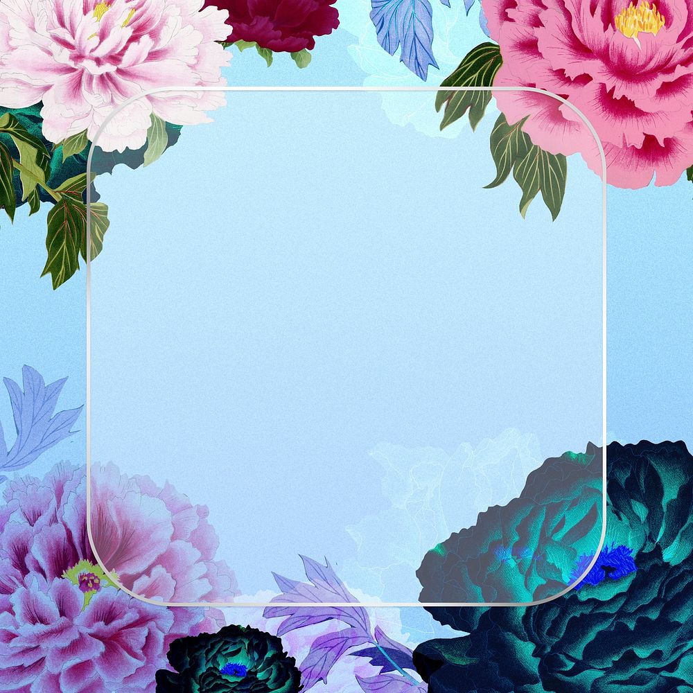 Aesthetic peony flower frame, vintage colorful illustration