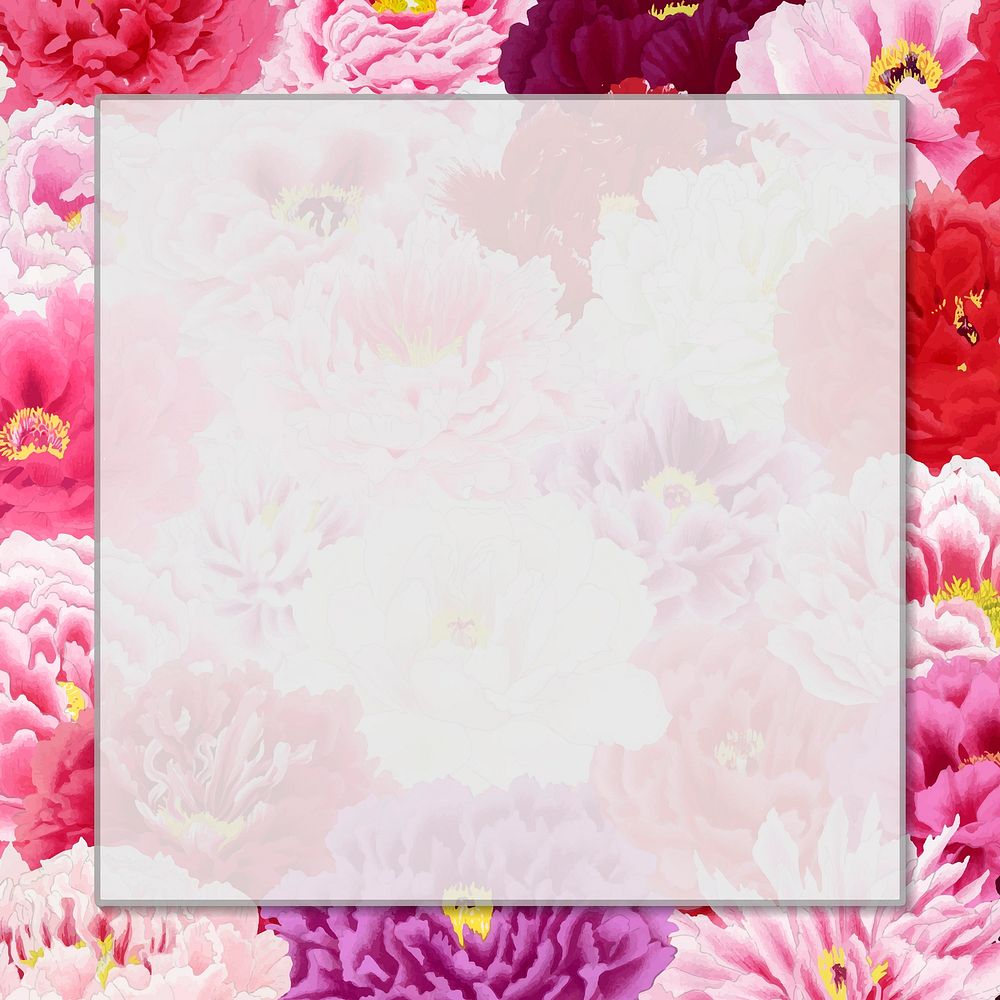 Pink peony frame, romantic aesthetic design vector