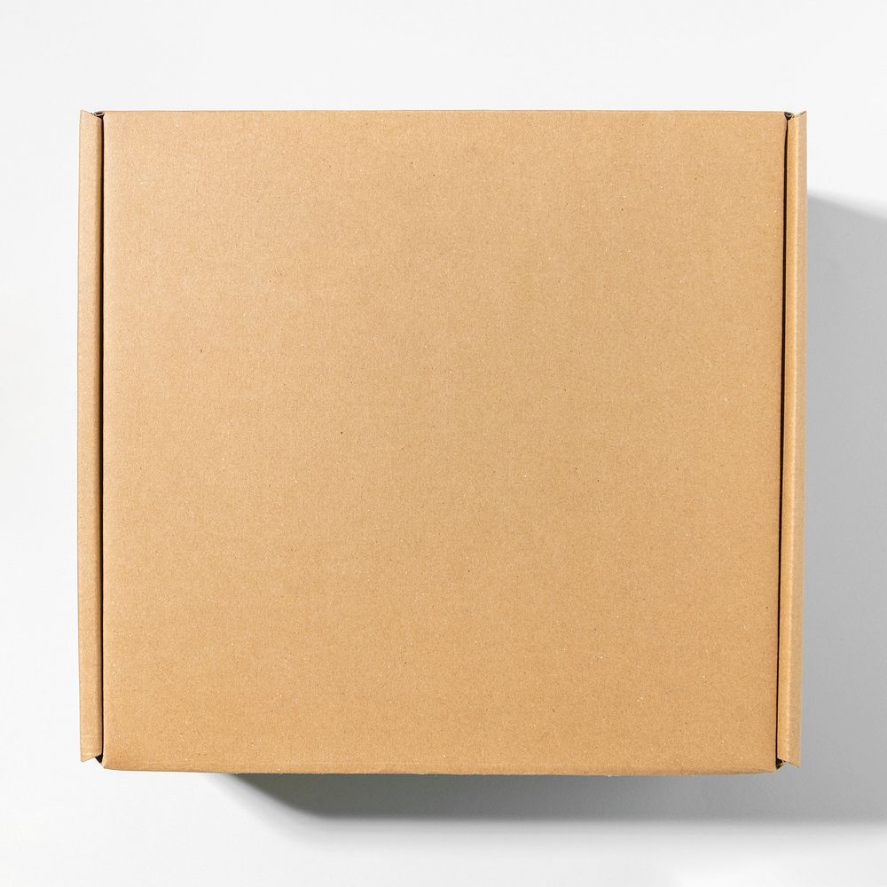 Brown box, delivery packaging flat lay design