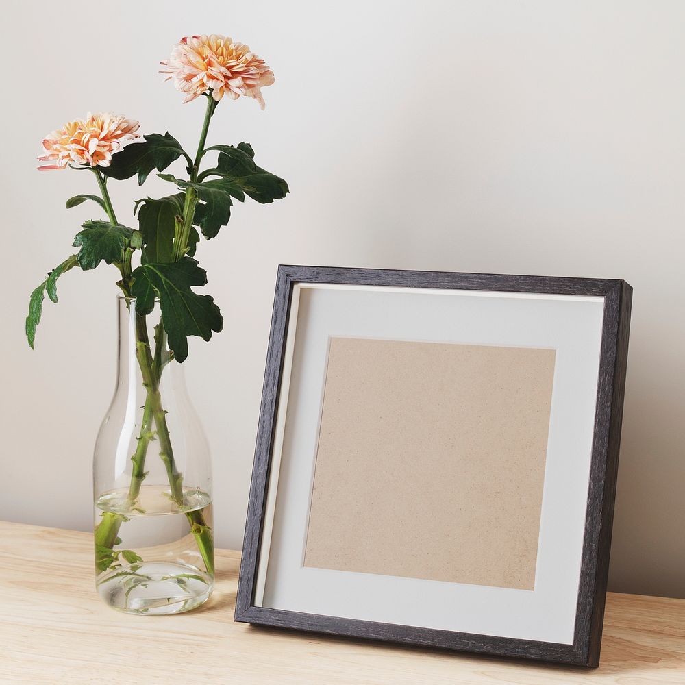 Spring home decoration, blank wooden picture frame