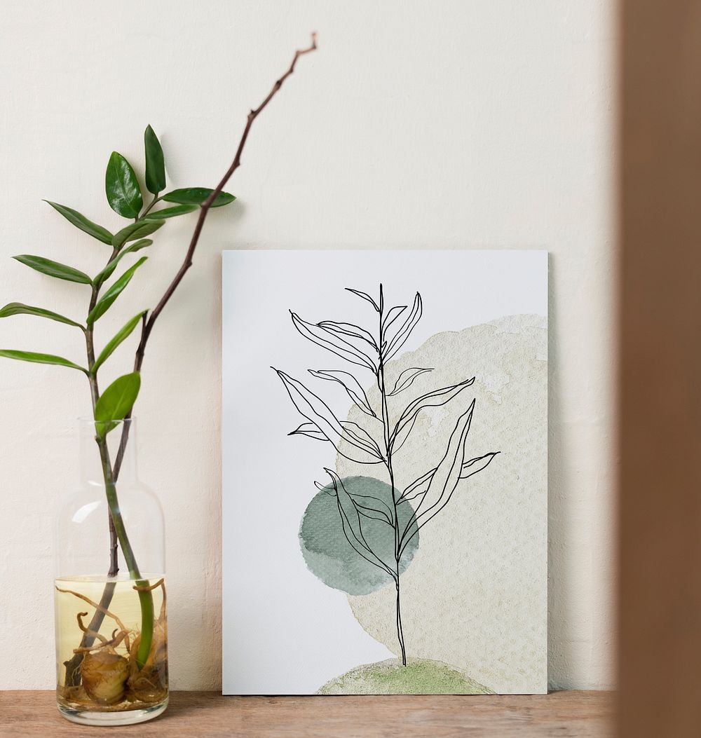 Aesthetic line art, abstract botanical design on a picture frame, home decor
