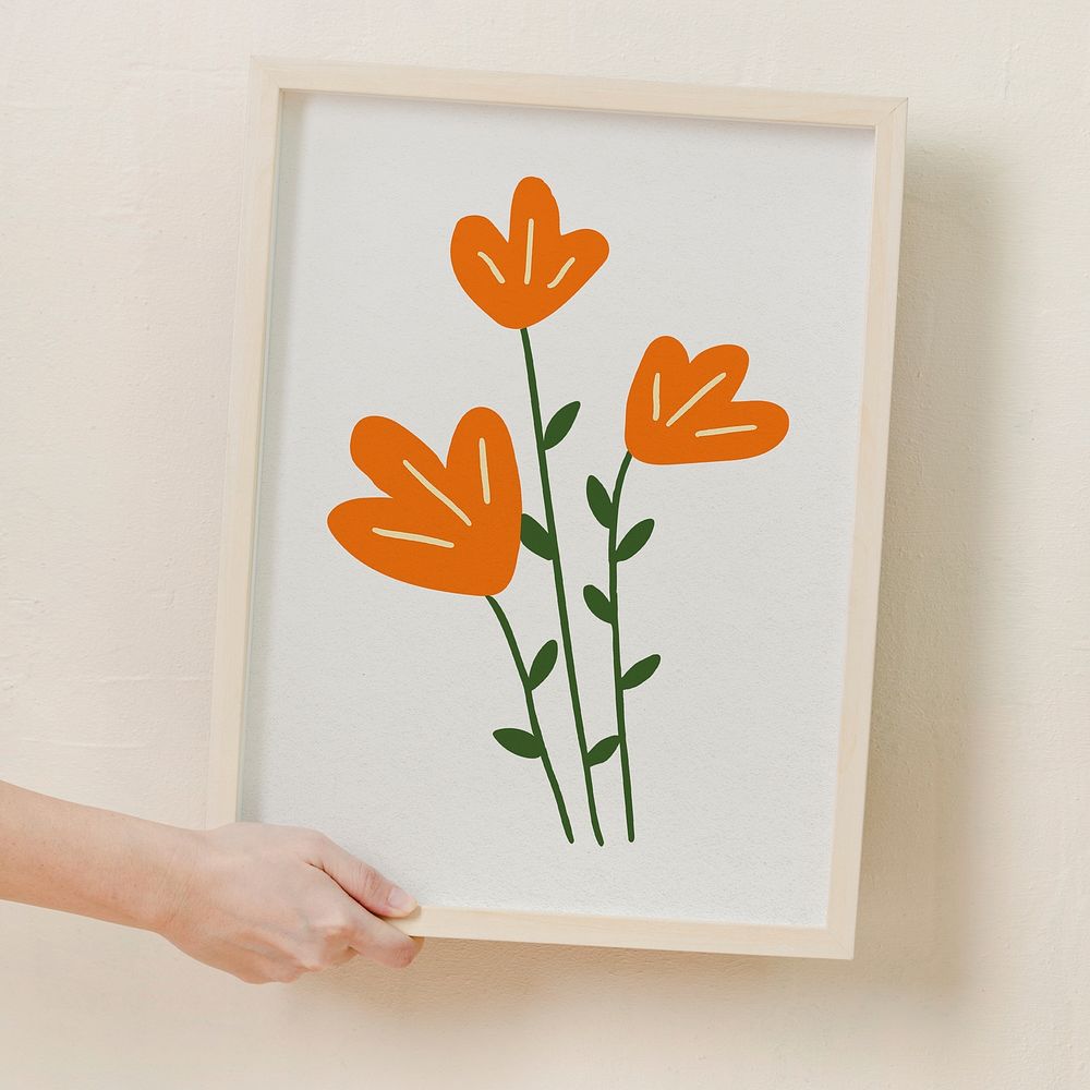 Scandinavian flower art frame, beige wall