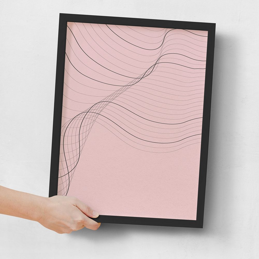 Pink abstract frame, hanging on a wall