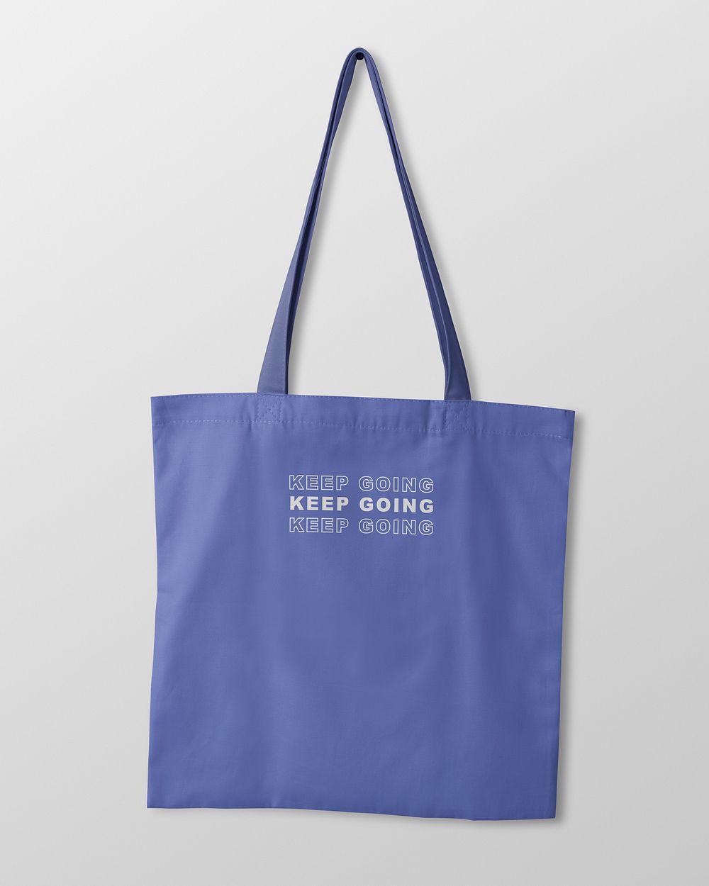 Canvas tote bag, blue printed quote, realistic design