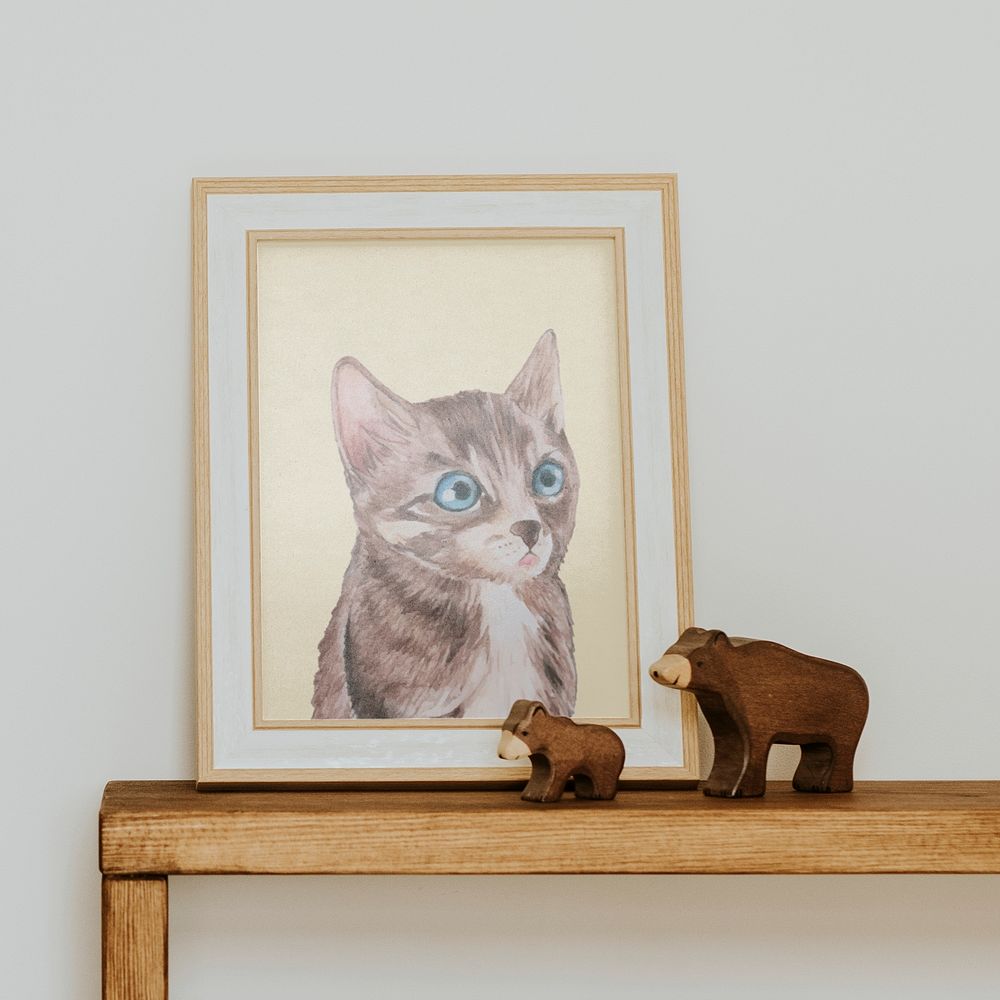 Kitten painting in frame, kids room decor 