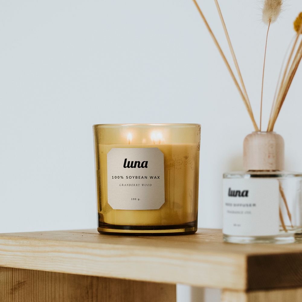 Aroma candle label mockup, spa product psd