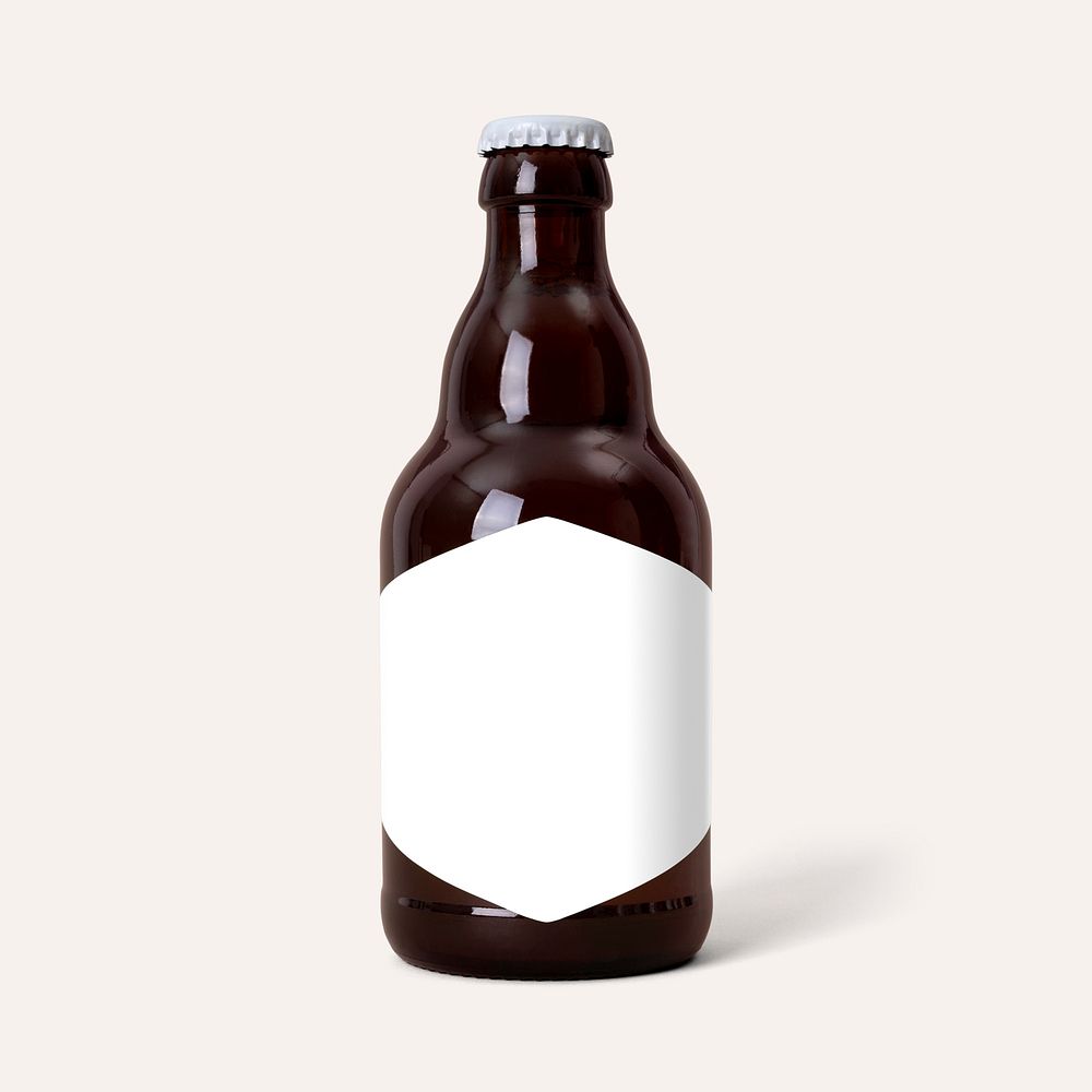 Brown glass bottle with blank label, product branding design