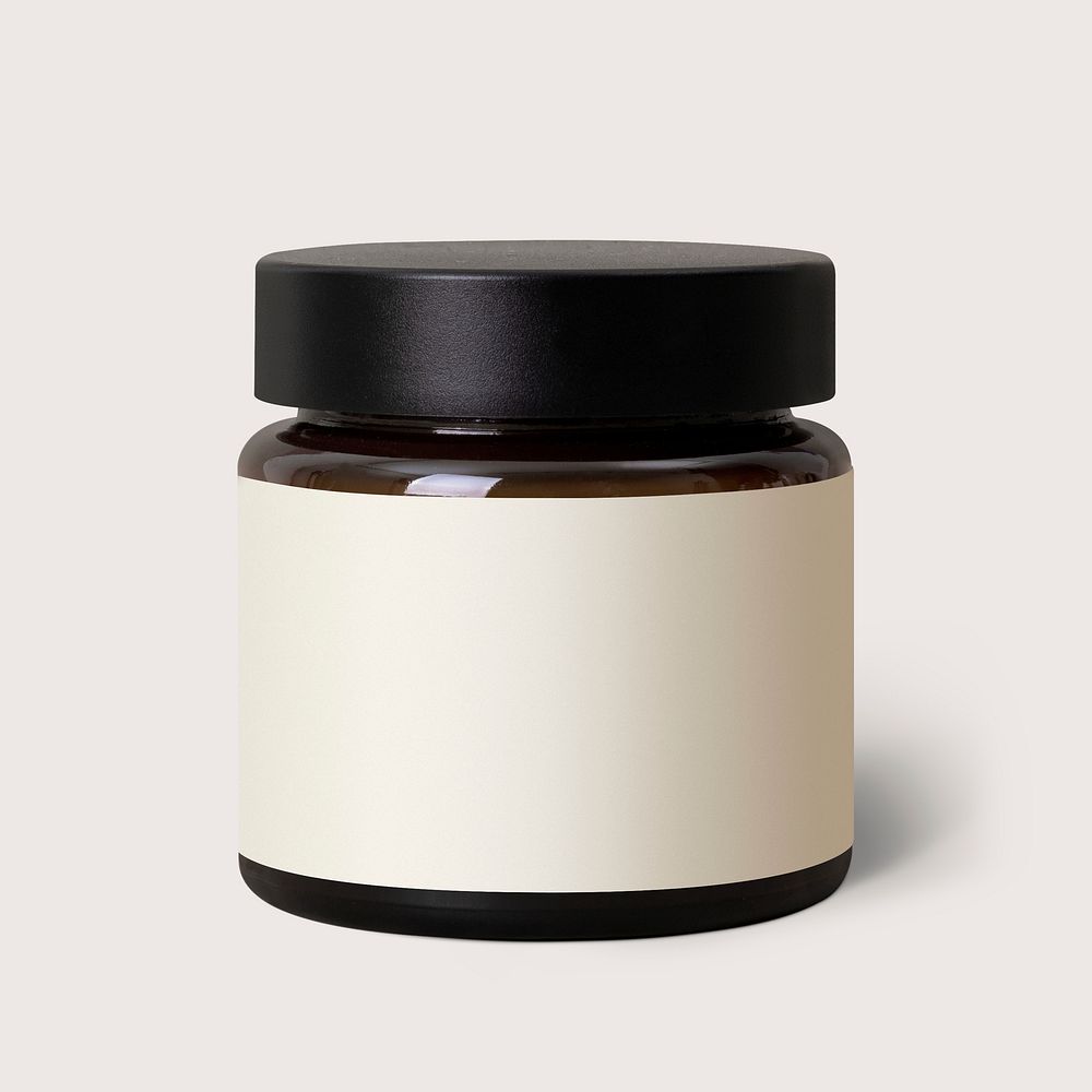 Brown glass jar, blank label design, product packaging