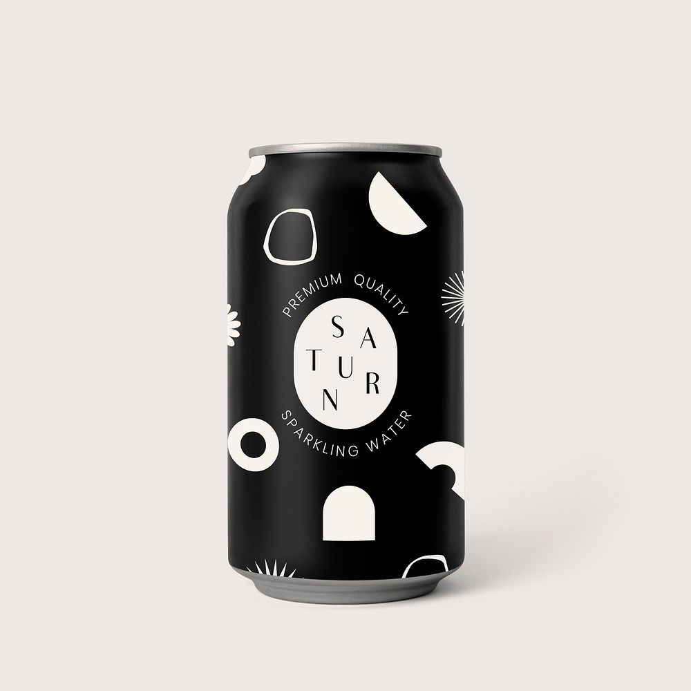 Aesthetic black soda can, blank design space