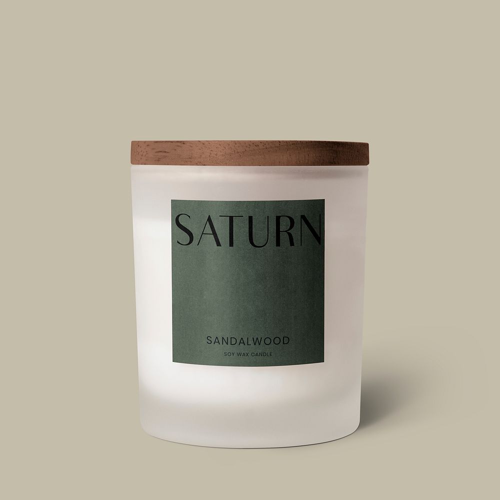Sandalwood candle, wooden lid, home spa, green label design