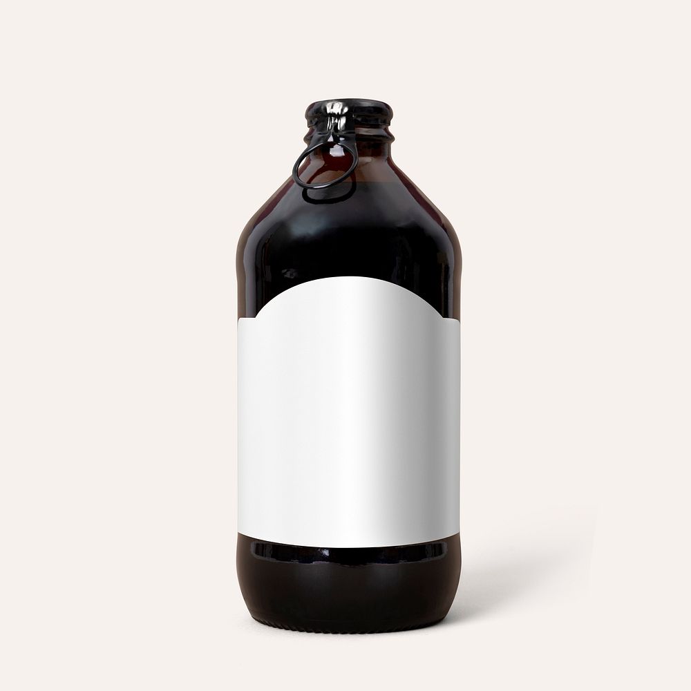 Glass bottle with blank label, product branding design