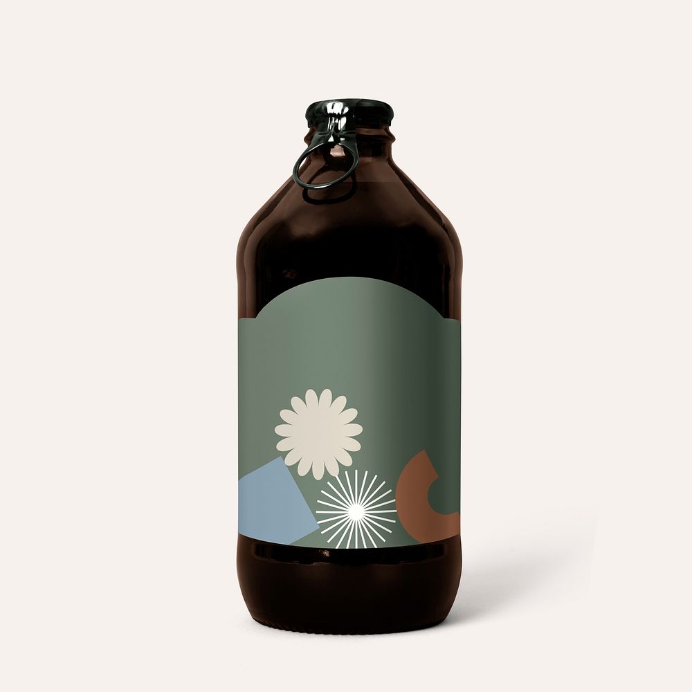 Beer bottle with aesthetic label, product branding design