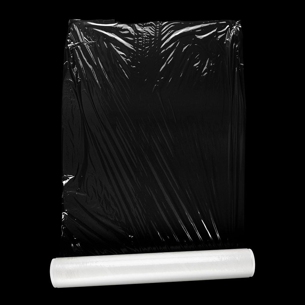 Stretch wrap film roll, black background