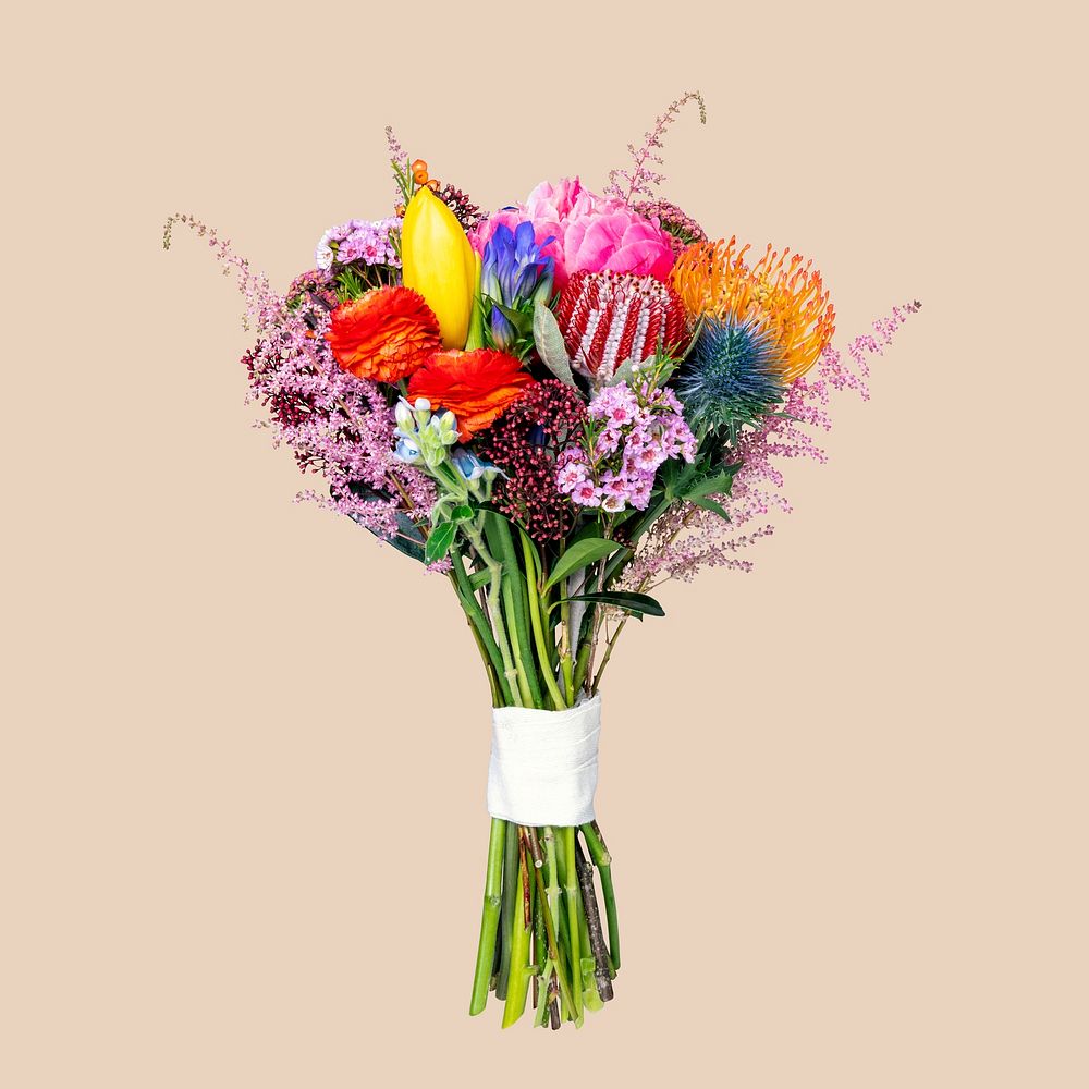 Colorful flower bouquet, collage element psd