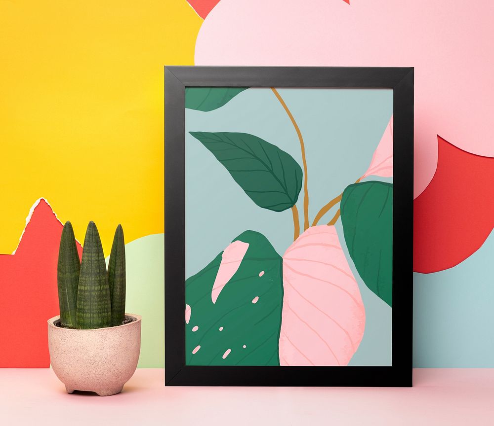 Aesthetic botanical photo frame, colorful floral design