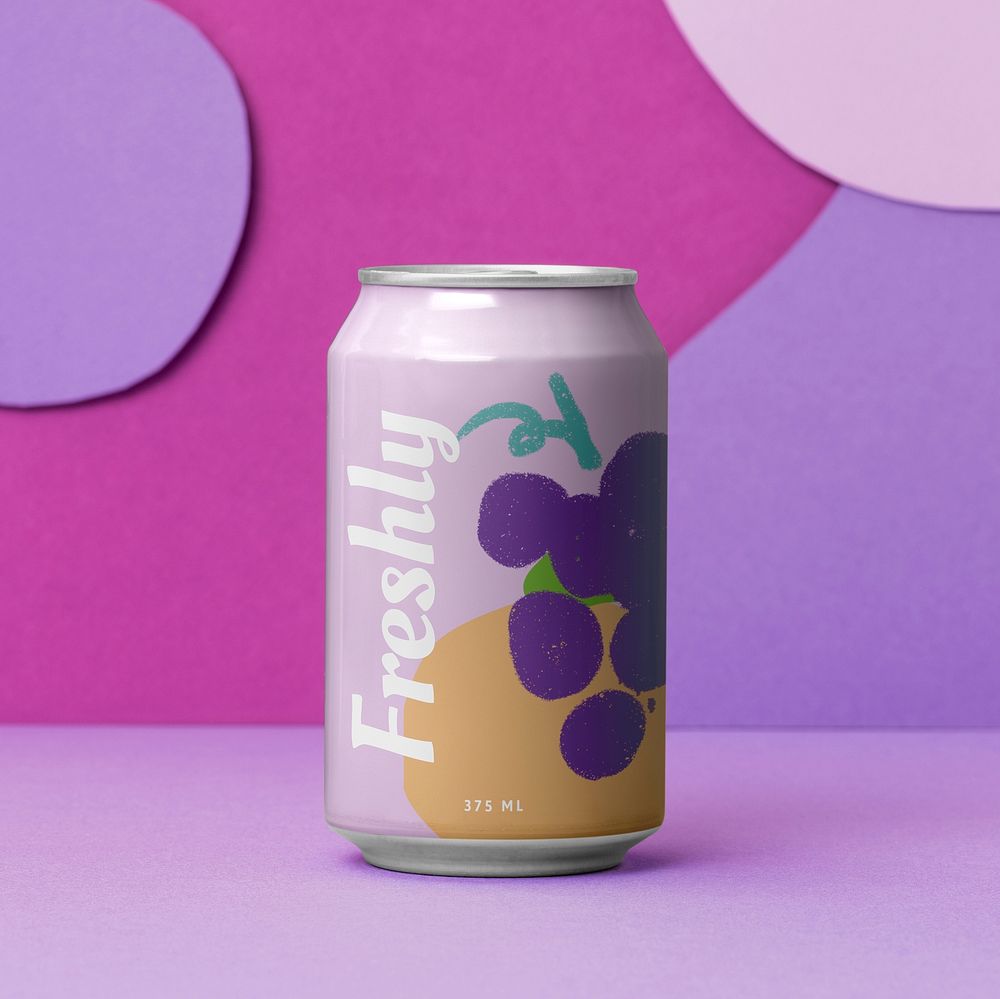 Soda can mockup, aesthetic beverage packaging psd