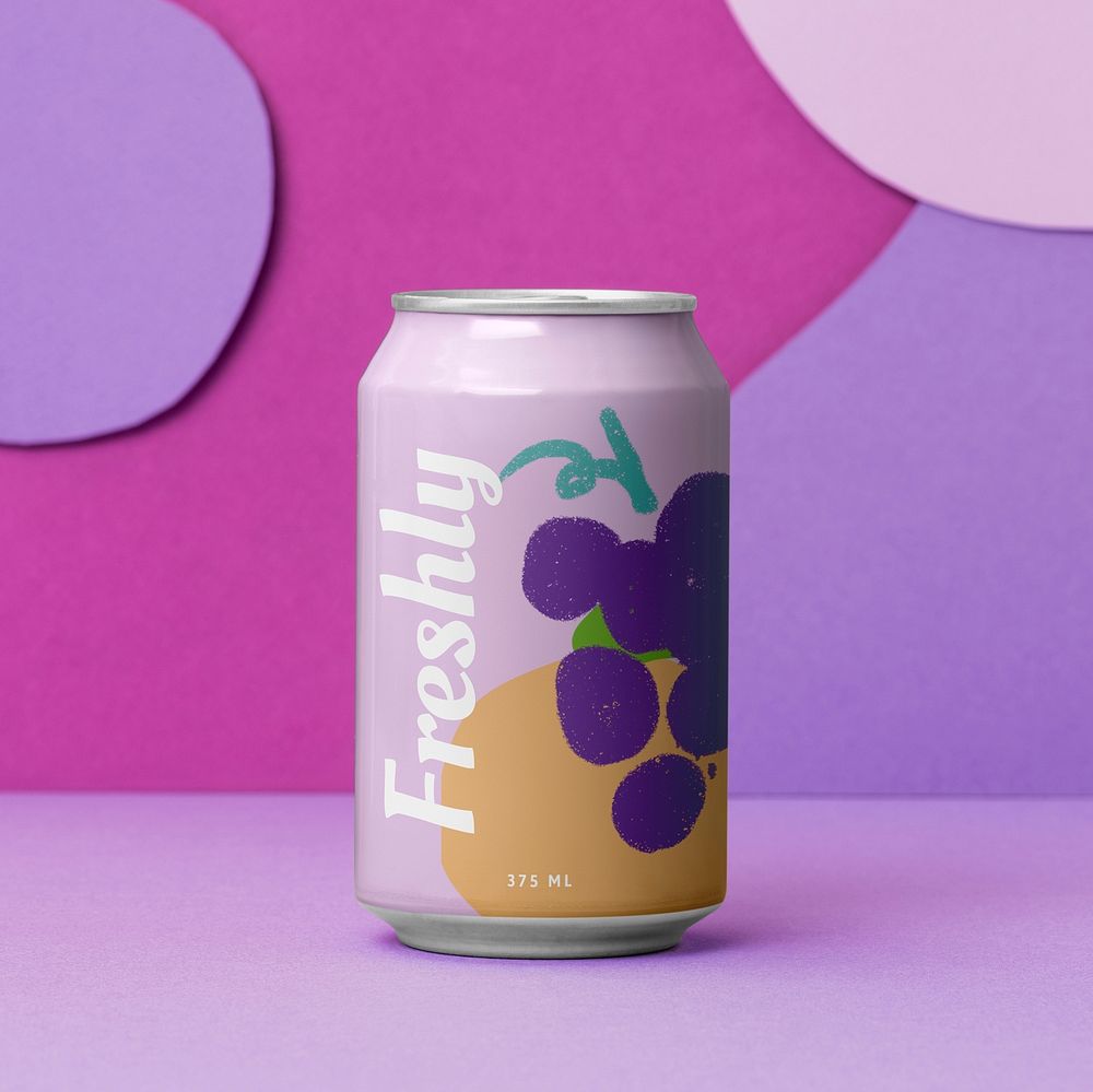 Grape soda can, cute packaging design