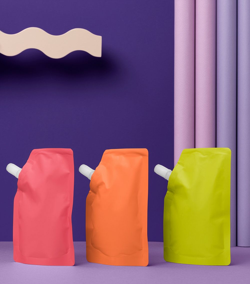 Refill bag, pouch, pop color packaging with design space