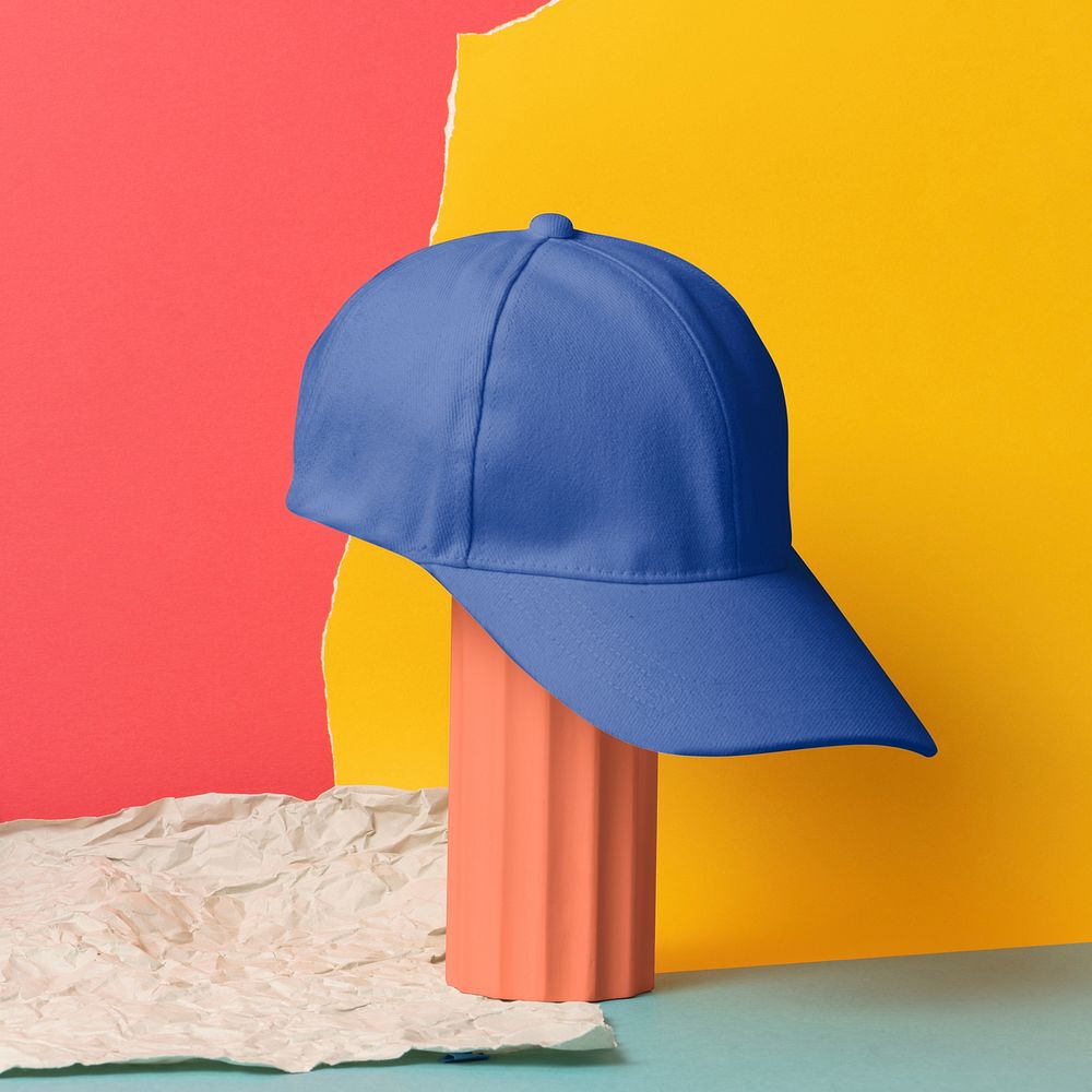 Blue baseball cap, color pop theme with design space