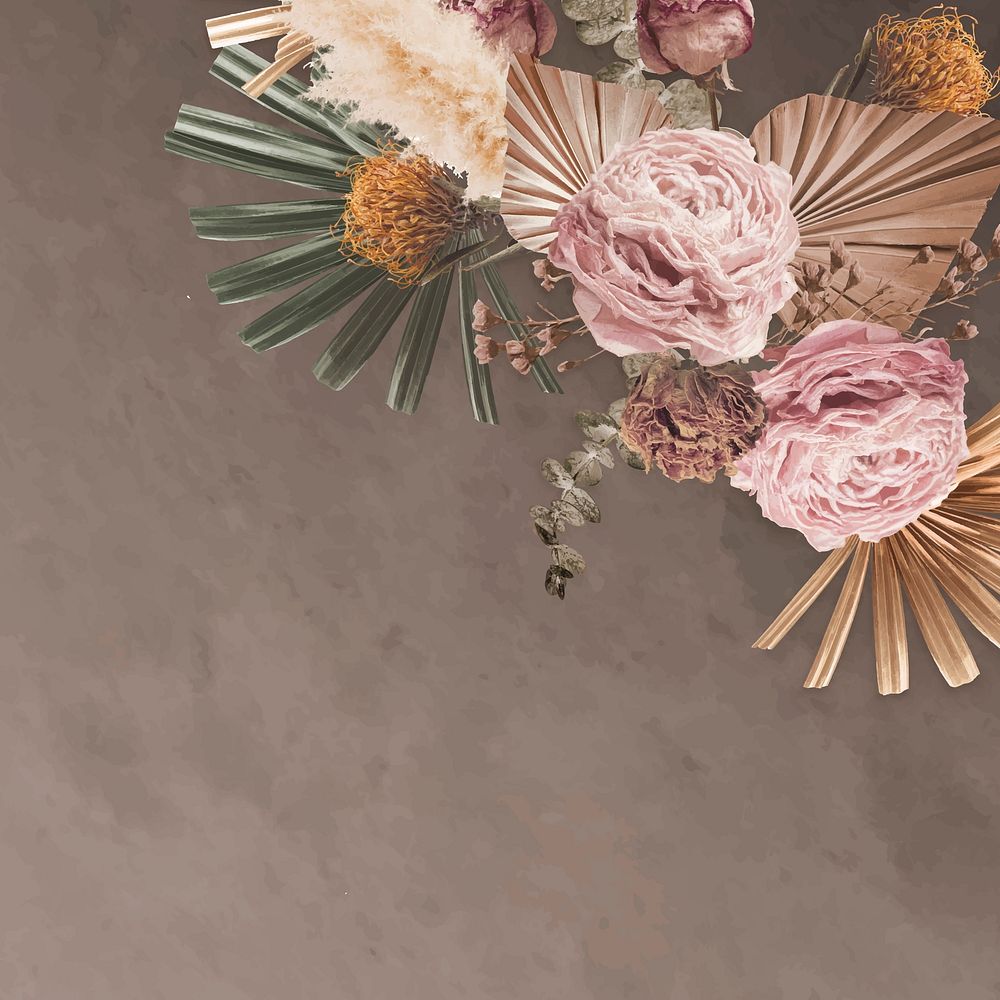 Aesthetic pink flower background, beige floral design vector