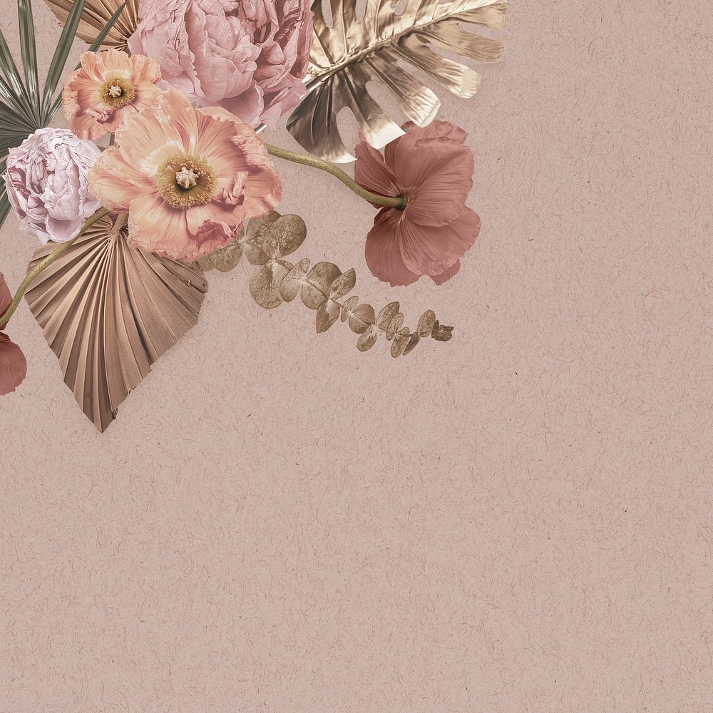 Aesthetic Facebook post background, beige floral design