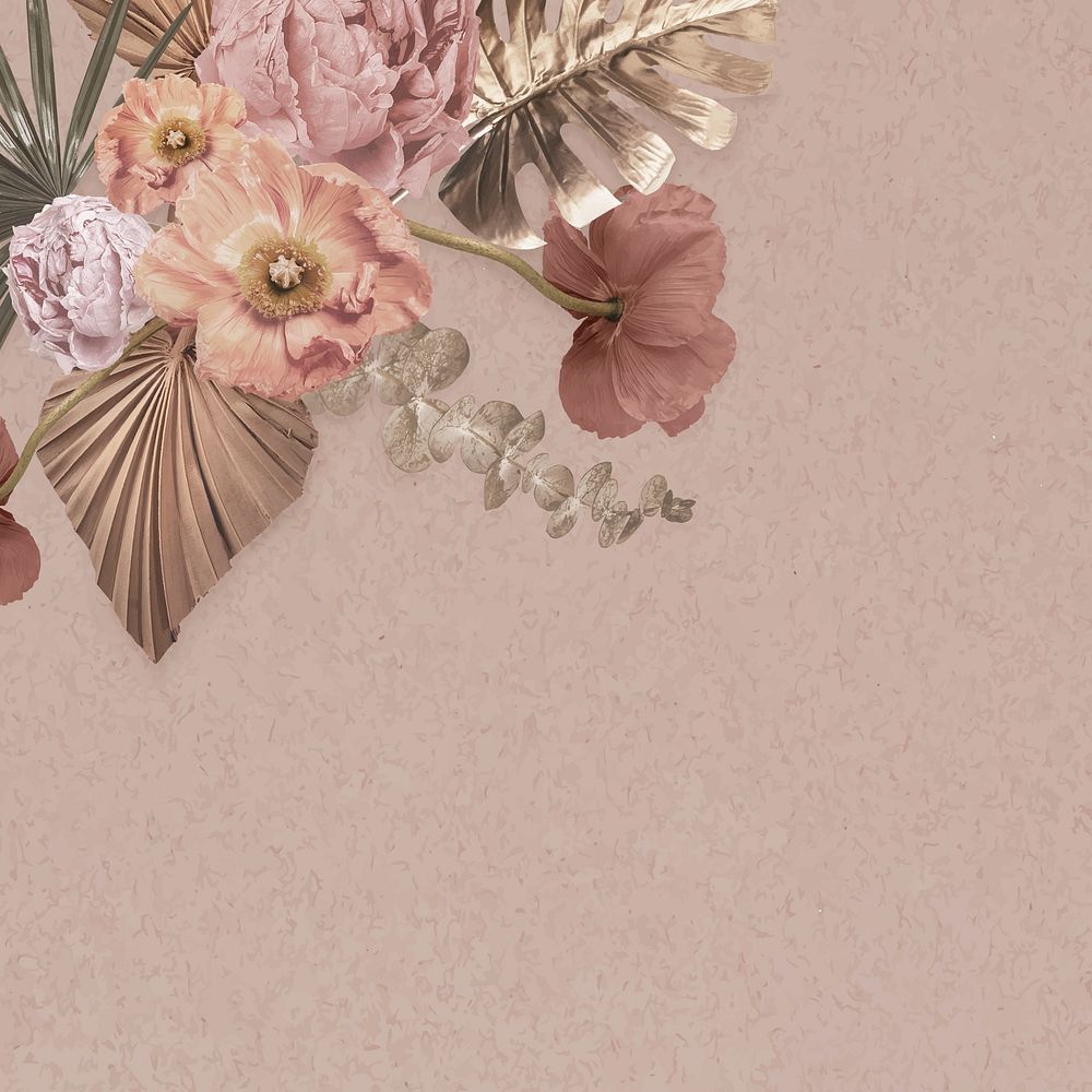 Aesthetic pink flower background, beige floral design vector