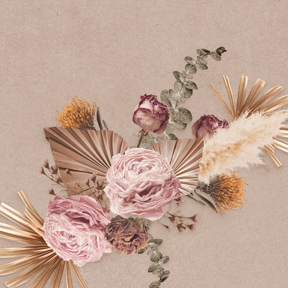 Pink flower Facebook post background, beige floral design