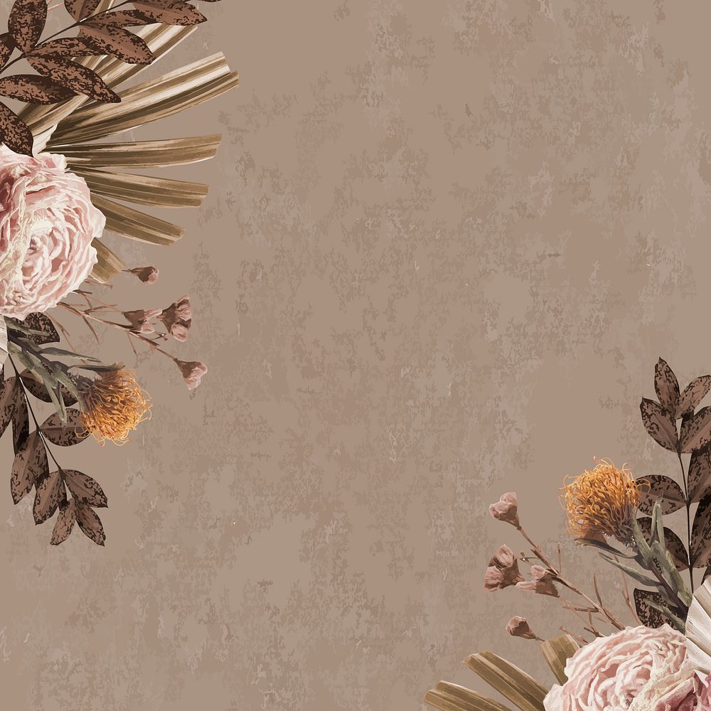 Pink flower border frame background, aesthetic Instagram post, earth tone design vector