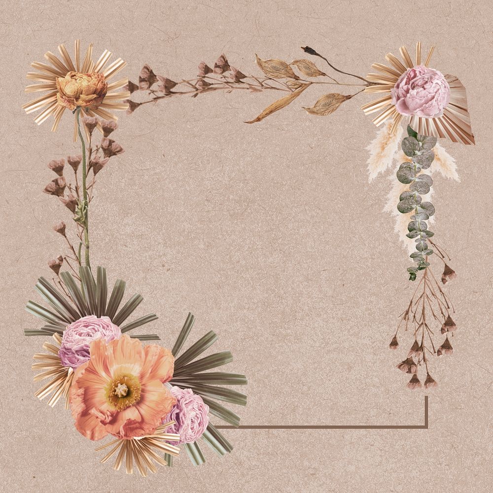 Flower frame aesthetic Instagram post background, beige floral design