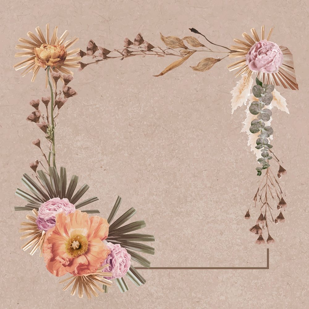 Flower frame aesthetic Instagram post background, beige floral design vector