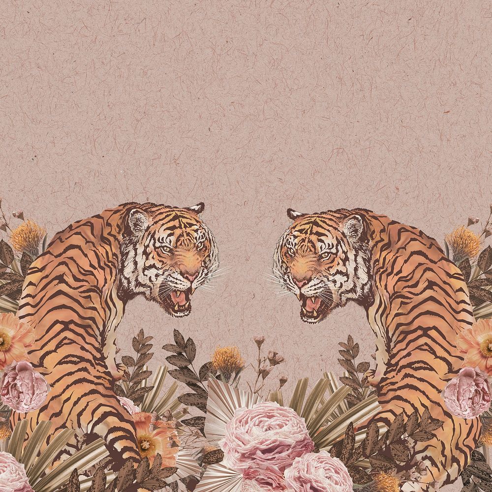 Tiger illustration Instagram post background, floral design