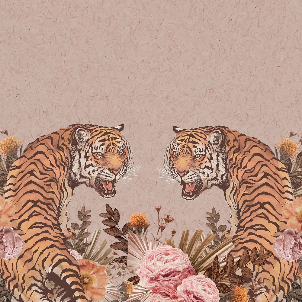Tiger illustration Instagram post background, floral design vector