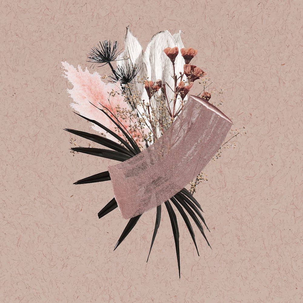 Silver flower bouquet mixed media collage element vector