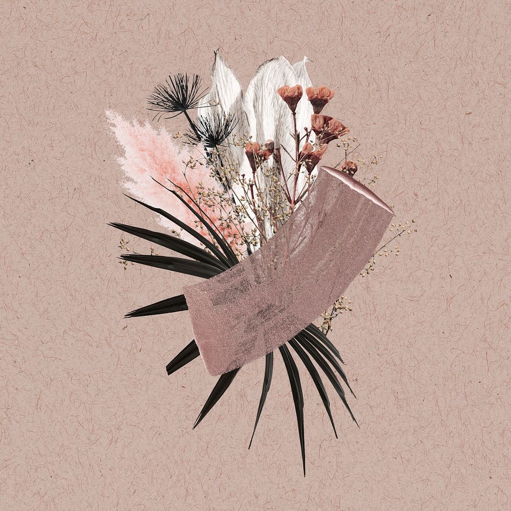 Aesthetic silver flowers mixed media collage element psd