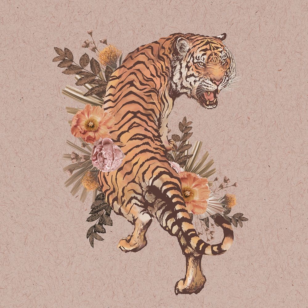 Wild tiger aesthetic mixed media design