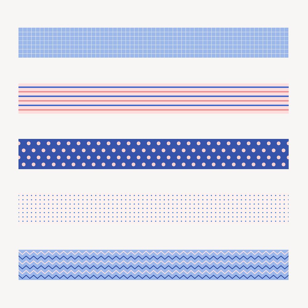 Simple pattern brush, seamless blue vector set, compatible with AI