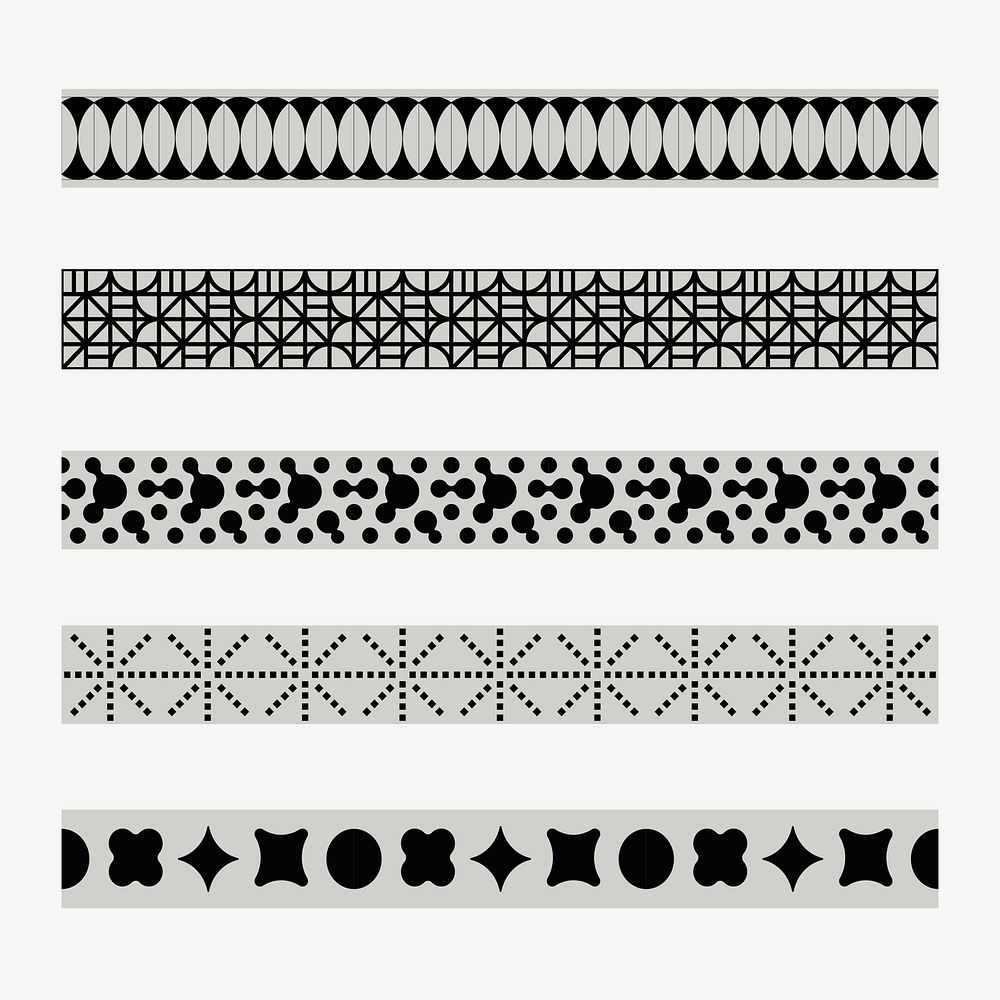 Retro pattern brush, abstract black and white vector set, compatible with AI