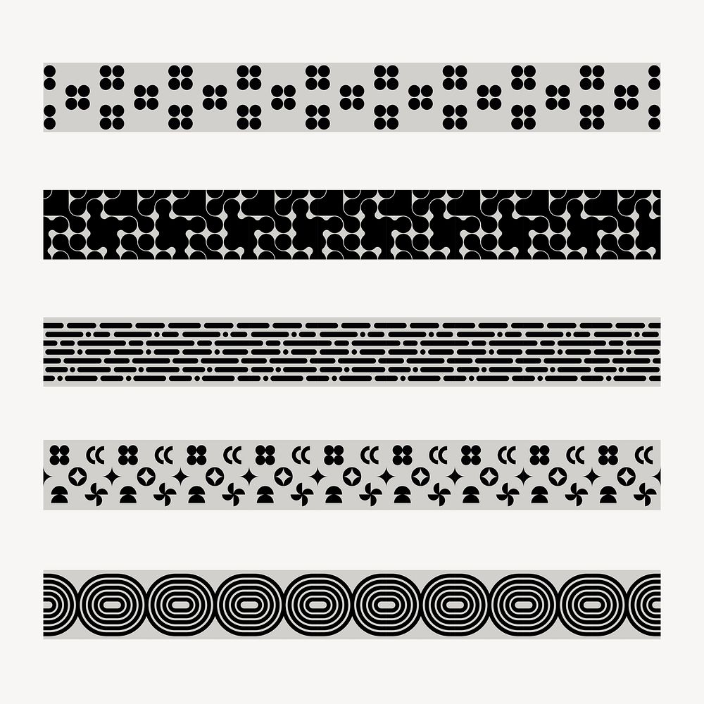 Retro pattern brush, abstract black and white vector set, compatible with AI