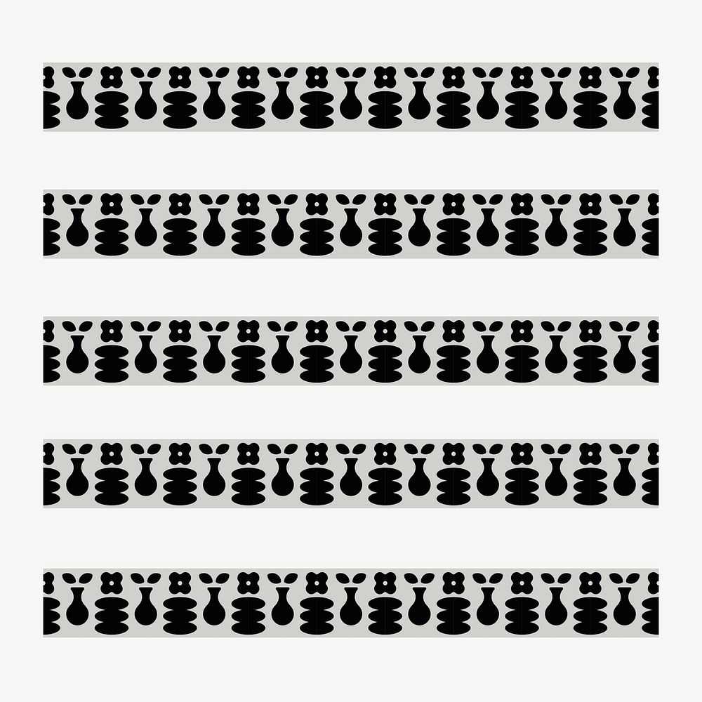 Floral pattern brush, abstract black and white vector, compatible with AI