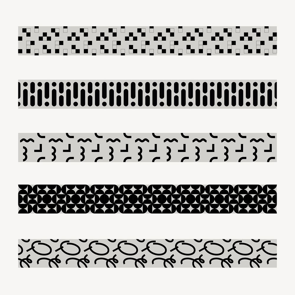 Black abstract pattern brush, geometric vector set, compatible with AI